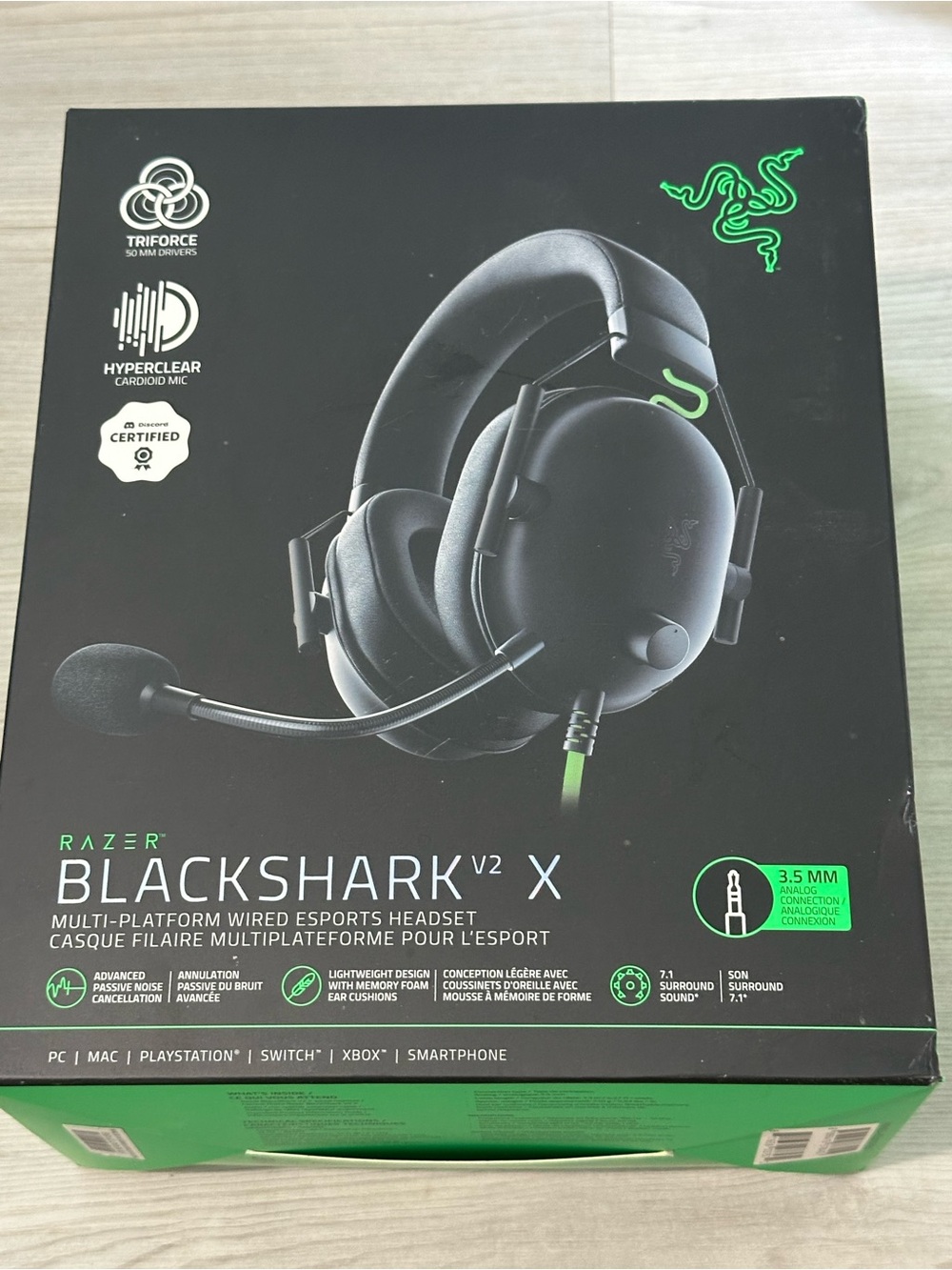 Razer BlackShark V2 X Wired Gaming Headset 3.5mm Black/Green w/ Box NIB